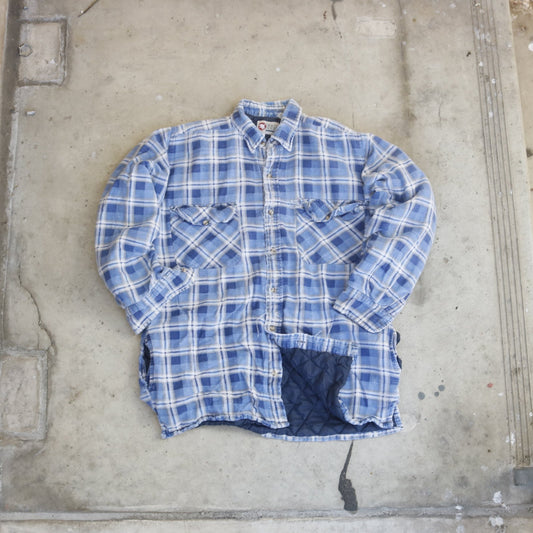 Vintage Distressed Blue Plaid Flannel - (L)