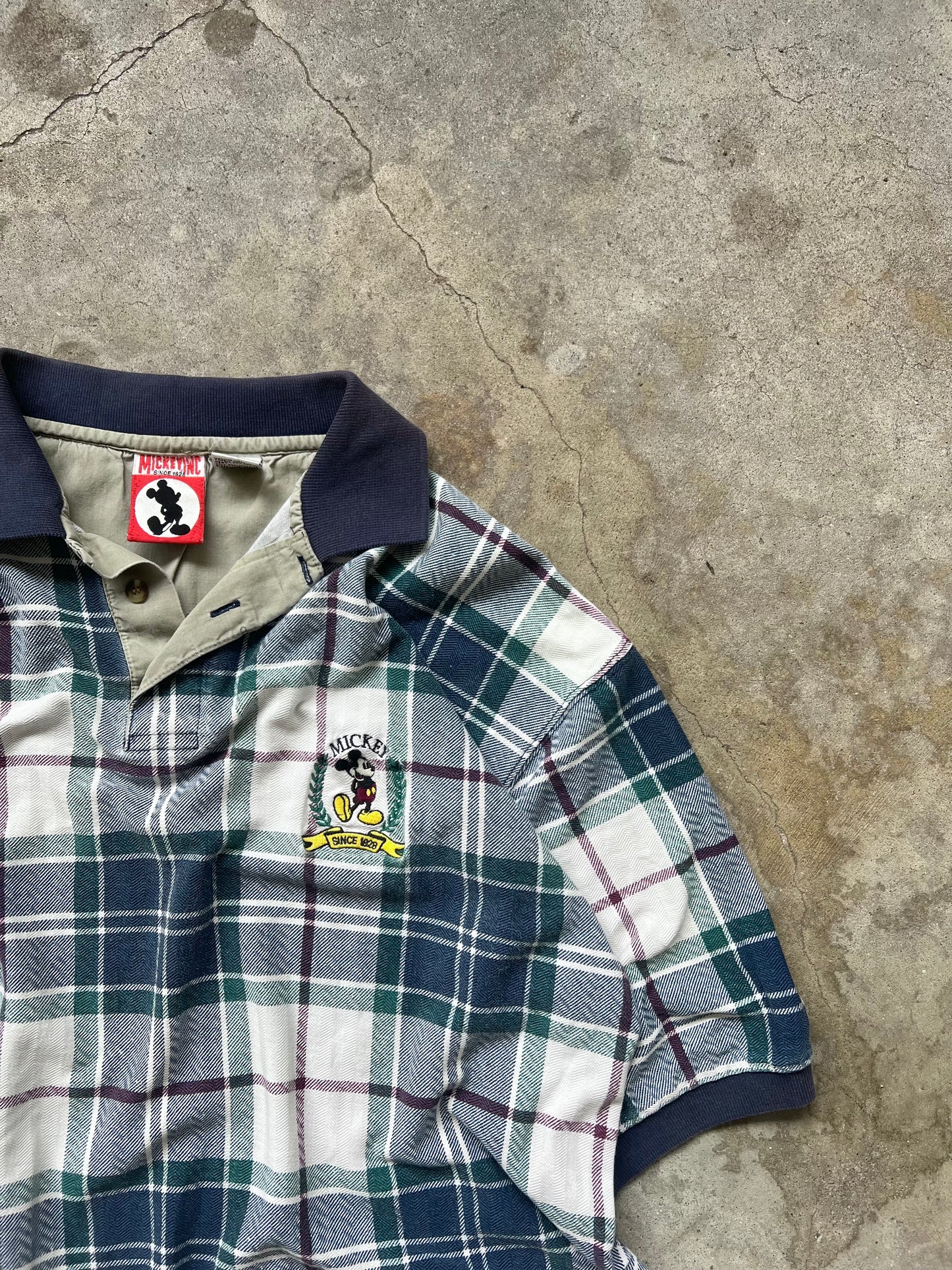 Vintage 90s Plaid Mickey Polo - (L)