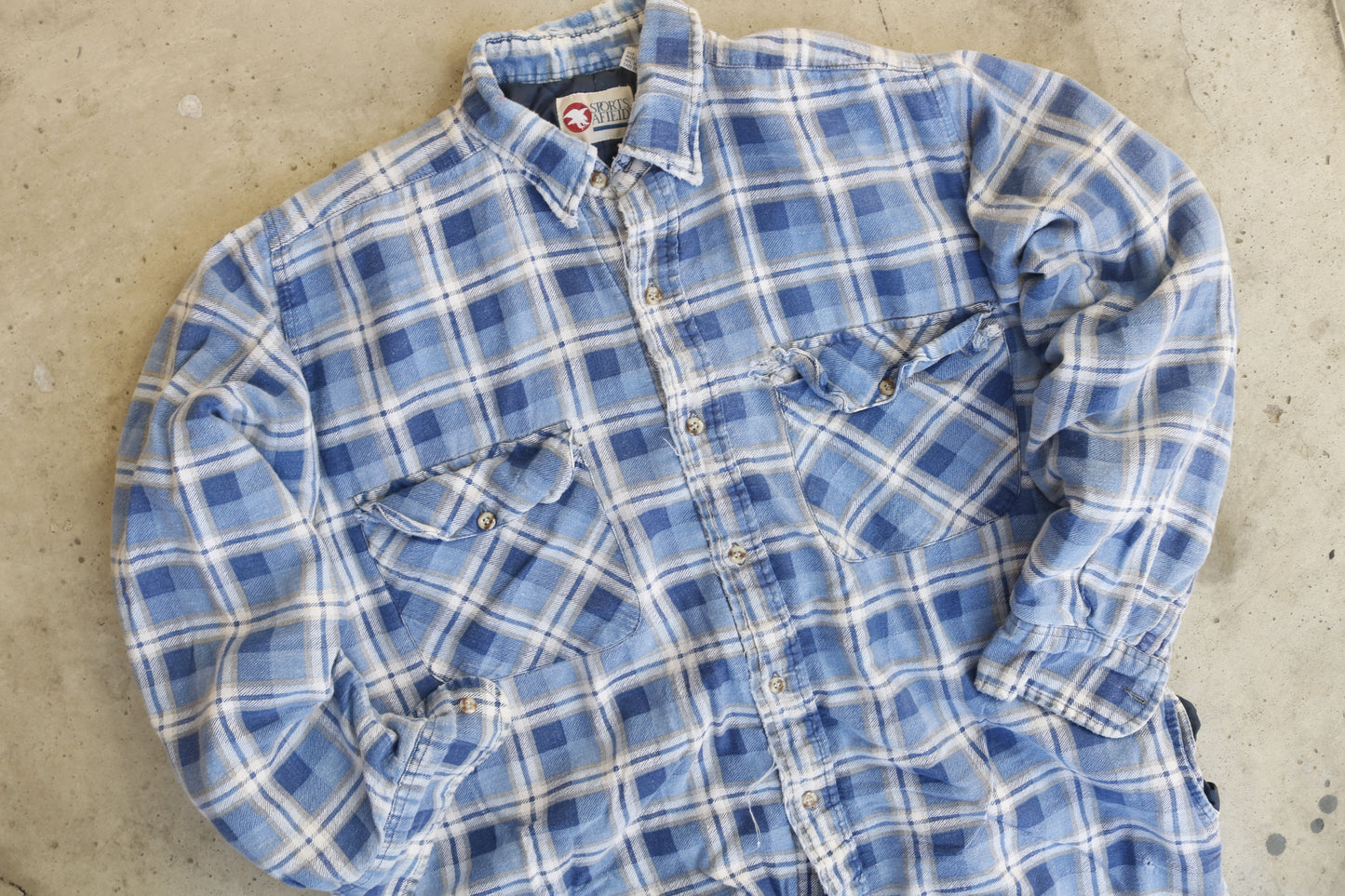 Vintage Distressed Blue Plaid Flannel - (L)