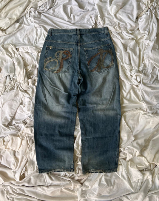 Vintage South Pole Baggy Embroidered Jeans - (35)