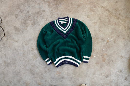 Vintage Green V-Neck Sweater - (S)