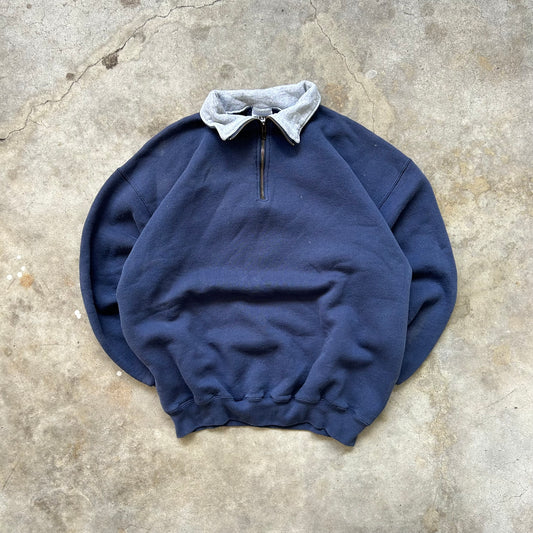 Vintage Navy Tultex Quarter Zip - (L)