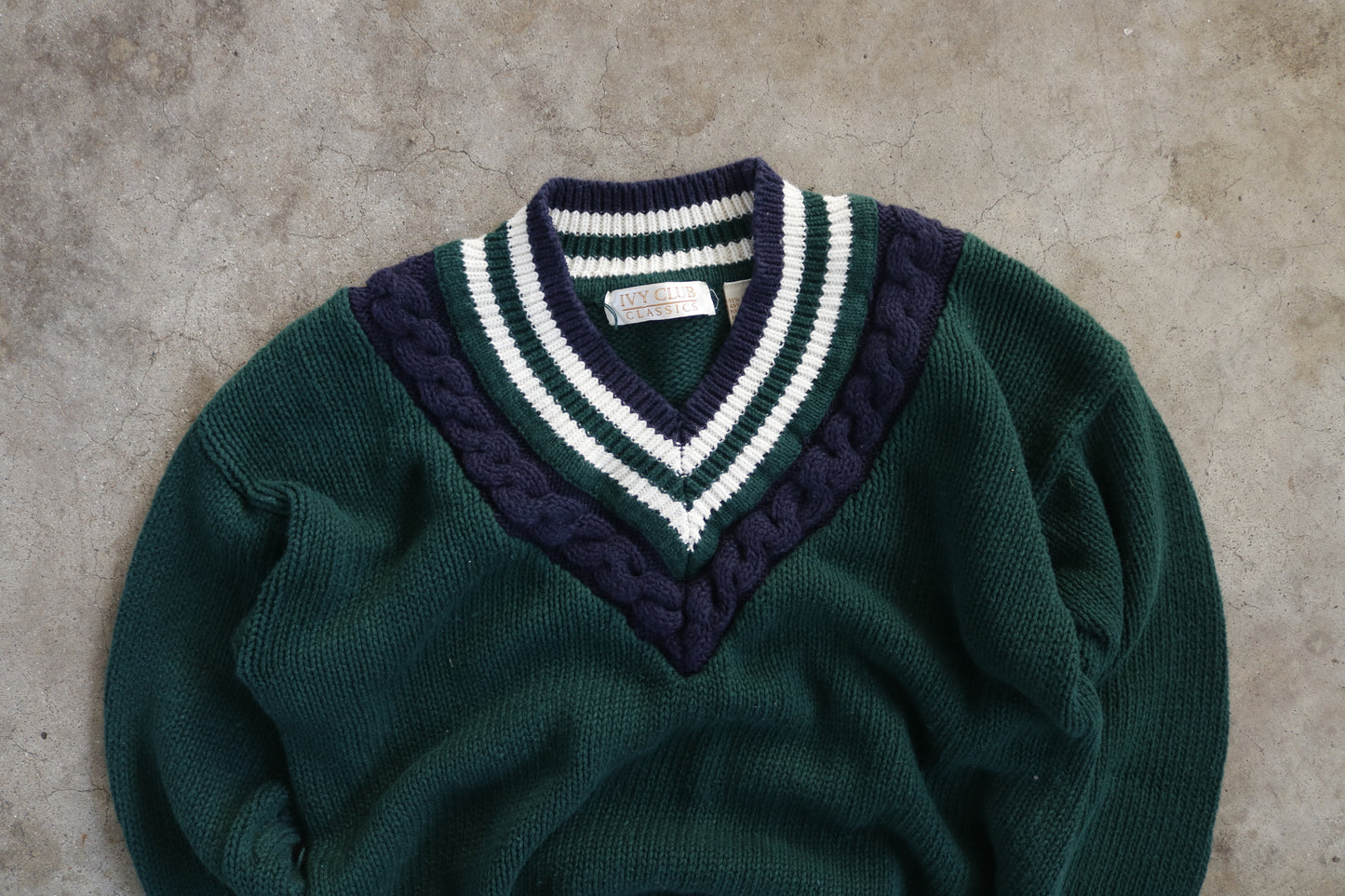 Vintage Green V-Neck Sweater - (S)