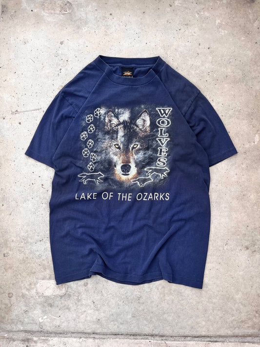 Vintage 90s Navy Wolf Tee - (L)